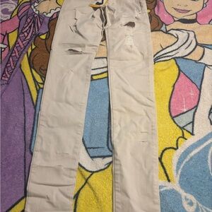 Women Skinny Jeans - Light Beige Distressed